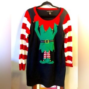 Womens Sz L Christmas Elf Sweater Dress
